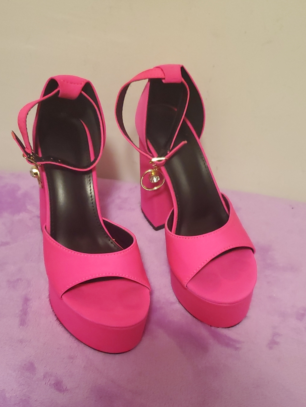Pretty Angel Hot Pink Platform Ankle-Strap Heels
